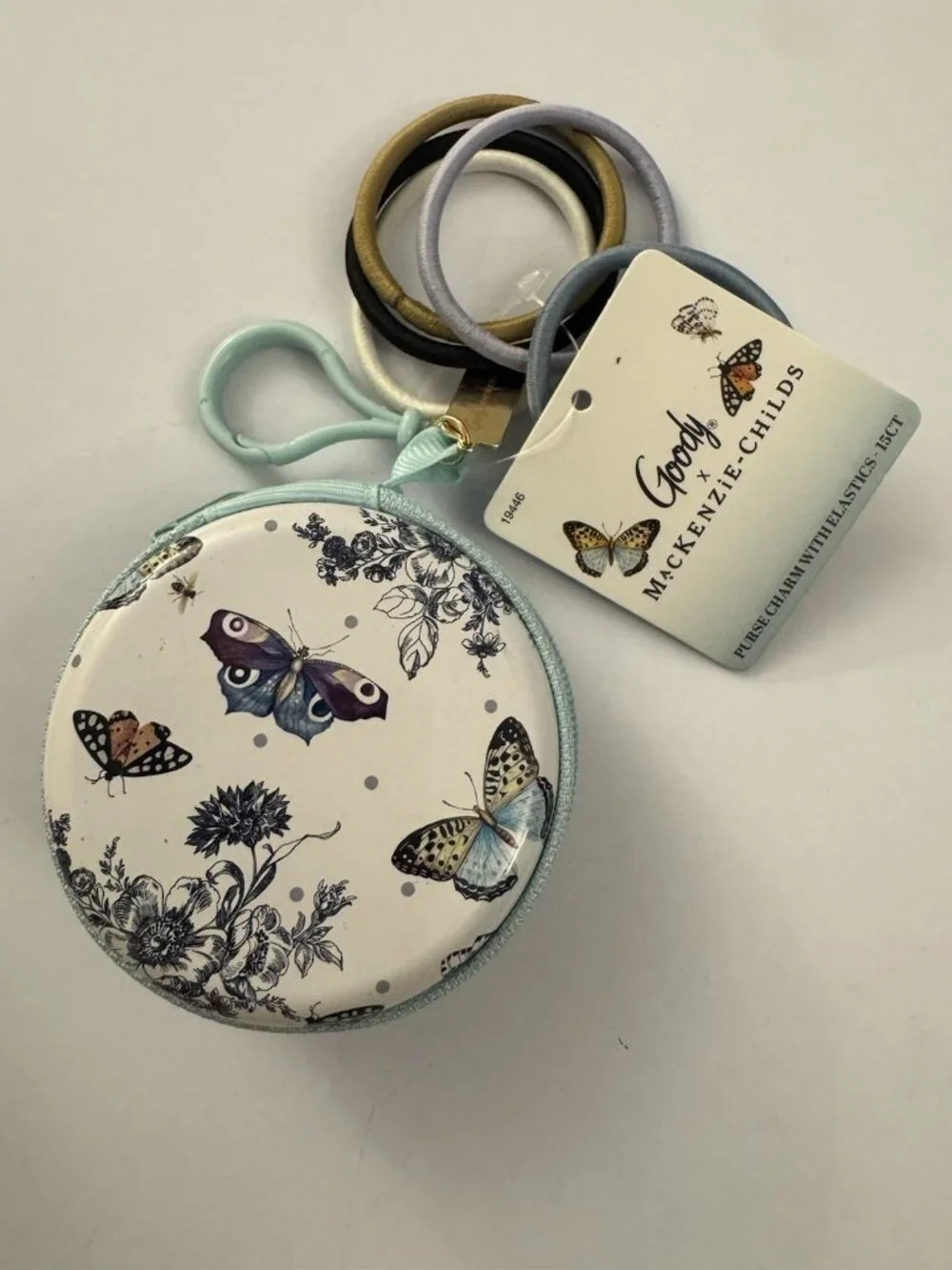 Goody x MacKenzie-Childs Butterfly Toile Purse Charm Ouchless Hair Elastics D19